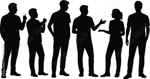 People talking silhouettes collection, group conversation discussion interaction scene, human communication vector illustration isolated design