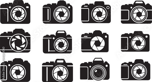 Collection of various camera icons in black and white