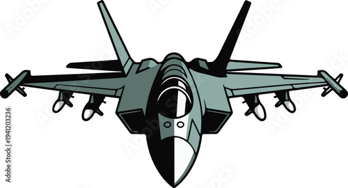 Front view of a modern fighter jet vector illustration, military aircraft design.