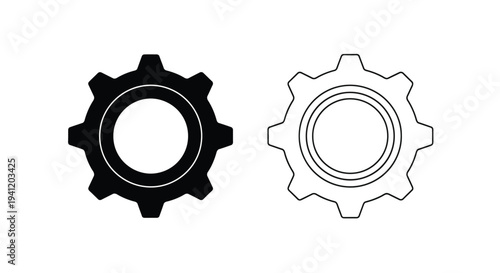 Two gear icons one filled black the other a white outline