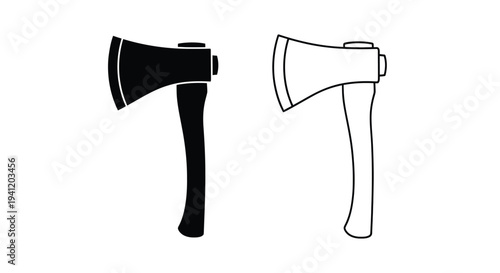 Two axe illustrations one solid black and one white outline