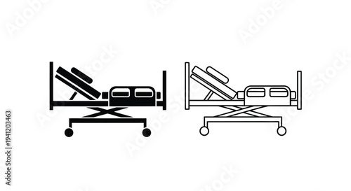 Two simplified illustrations of hospital beds in different positions