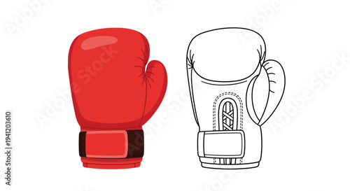 A pair of boxing gloves one colored one outlined in black and white
