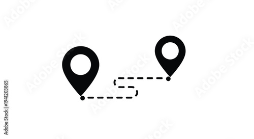 Two location pins connected by a dashed line indicating a route