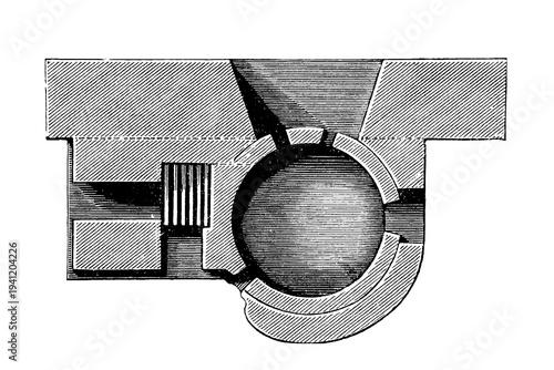 Bild auf Leinwand German cupellation hearth for lead refining, cross-section showing shallow elliptical basin with tuyeres and slag notch, old vintage illustration, 1897