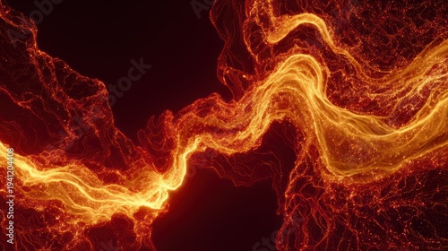 Abstract red and yellow flowing particles