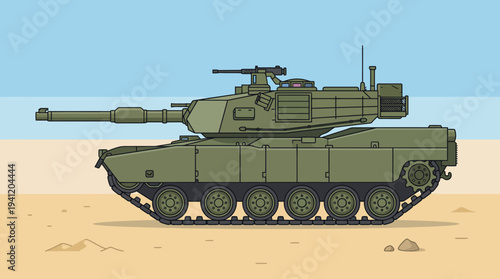 Green Military Tank Vehicle.