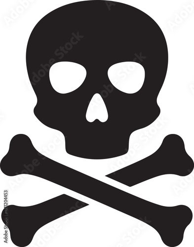 Black skull and crossbones vector illustration on a white background symbolizing danger
