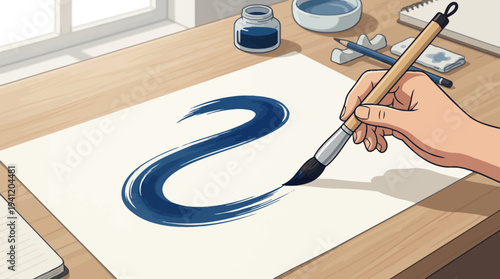 Hand painting blue symbol.