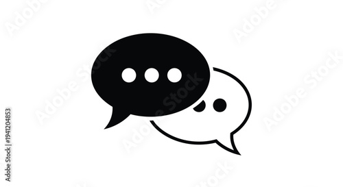 Black and white speech bubbles overlapping representing communication or dialogue