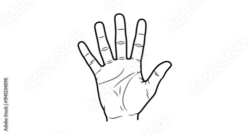 Simplified line art illustration depicting an open human hand with five outstretched fingers