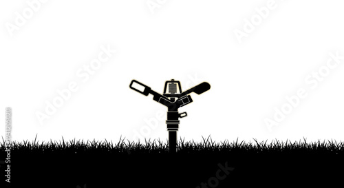 Monochromatic illustration of a modern rotary garden sprinkler providing irrigation for healthy