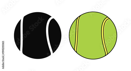 Two tennis balls one black and one green side by side
