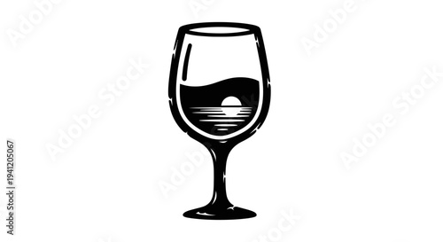 Elegant wine glass silhouetted against a serene sunset, illustrating a tranquil evening vista