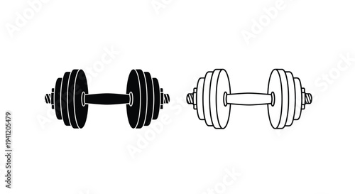 Two dumbbells one black one white shown in a simple graphic style