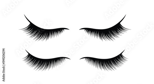 Four pairs of stylized black eyelashes isolated on a white background