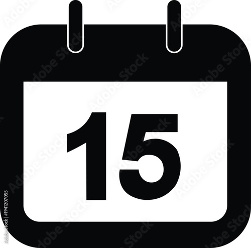 Calendar Date 15 Solid Icon Vector.