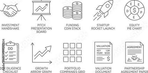 Business icons set for startup, investment, and finance concepts