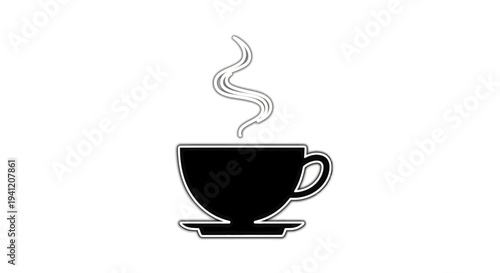 Stylized monochrome icon depicting a steaming hot drink for comfort and relaxation