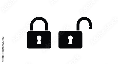 Two black padlock icons one locked and one unlocked are displayed