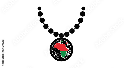 Stylized Pan-African beaded necklace featuring a map of Africa in vibrant red and green colors