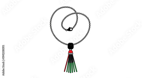 Stylish vector illustration of a necklace featuring a unique black ball chain and vibrant tassel