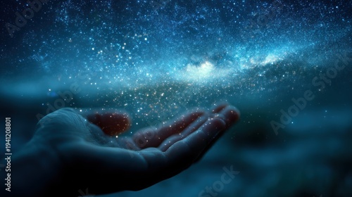 Hand holding stars in a transparent scene