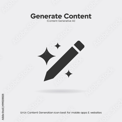 New creative icon for Ai content generation tools. Content generative ai icon. write ai icon. pencil with stars. ui ux icon for ai tools. artificial intelligence. eps-022