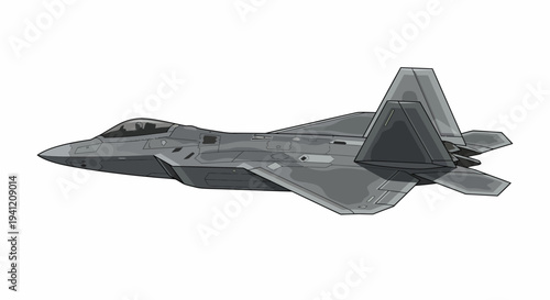 A sleek gray military fighter jet soars through the clear blue sky