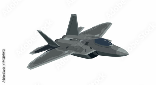 A sleek gray military jet flies through the sky with angled wings.