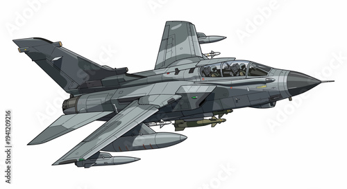 A military fighter jet flies through the air with missiles attached