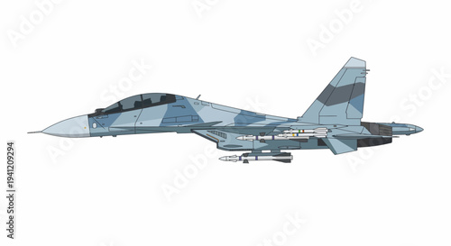 A military fighter jet soars through the air with missiles attached