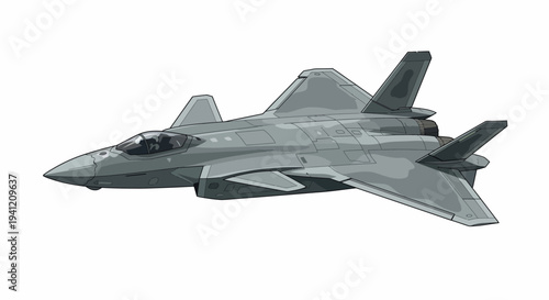 A modern military fighter jet soars through the clear blue sky.