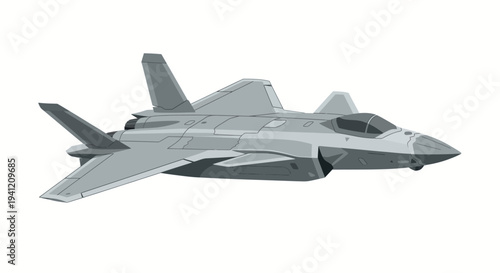 A sleek gray military fighter jet soars through clear blue skies.