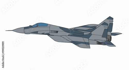 Military aircraft flying through the sky, showcasing its sleek gray design and advanced technology