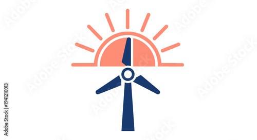 Wind turbine logo with sunrise symbol.