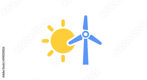 Renewable energy wind turbine and sun.