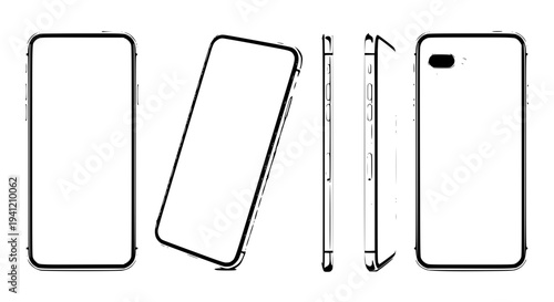 Smartphones set with various views and angles illustrated featuring mobile phones, cell phones, illustration with