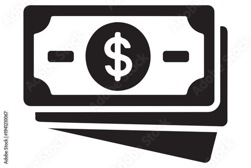 A stack of cash money or dollar bills flat vector icon for financial apps and websites black silhouette vector on white background 