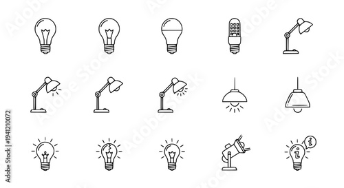 Light icons set with various designs and styles for different uses featuring icon, lamp, bulb with desk lamp and