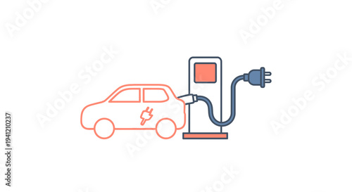 Electric car charging at public charging station.
