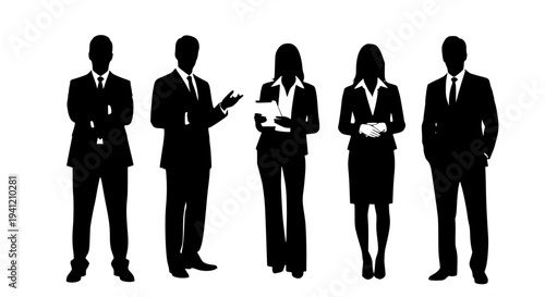 Businesspeople silhouettes set with formal attire and confident postures featuring suits, corporate, professionals with
