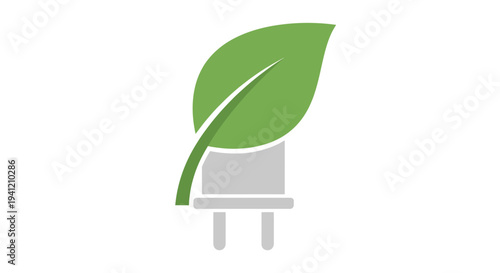 Green energy plug with leaf eco-friendly power symbol.