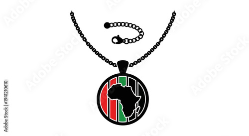 Elegant African continent silhouette pendant necklace in Pan-African colors, a statement of