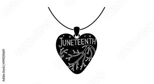Stylized Juneteenth Heart Pendant with Intricate Root Motifs on a Simple Necklace Design