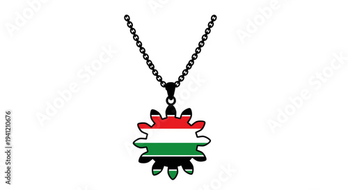 Vibrant colored flag-inspired gear pendant on a stylish black necklace chain accessory