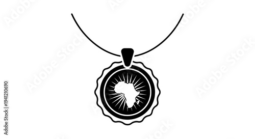 Stylish black and white pendant necklace with a distinctive African continent map emblem radiating