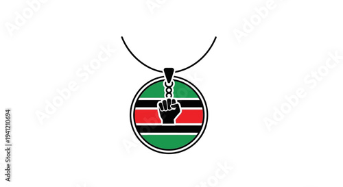 Powerful symbolic necklace pendant featuring a distinct raised fist motif against a vibrant