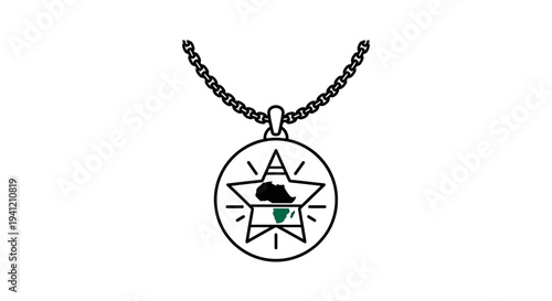 Symbolic jewelry design: African continent encapsulated within a glowing star pendant on a chain