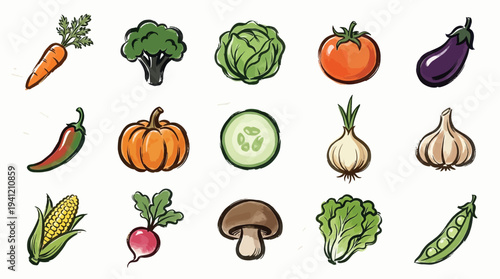 A vibrant collection of fresh, colorful vegetables arranged in a grid, showcasing a variety of healthy produce.